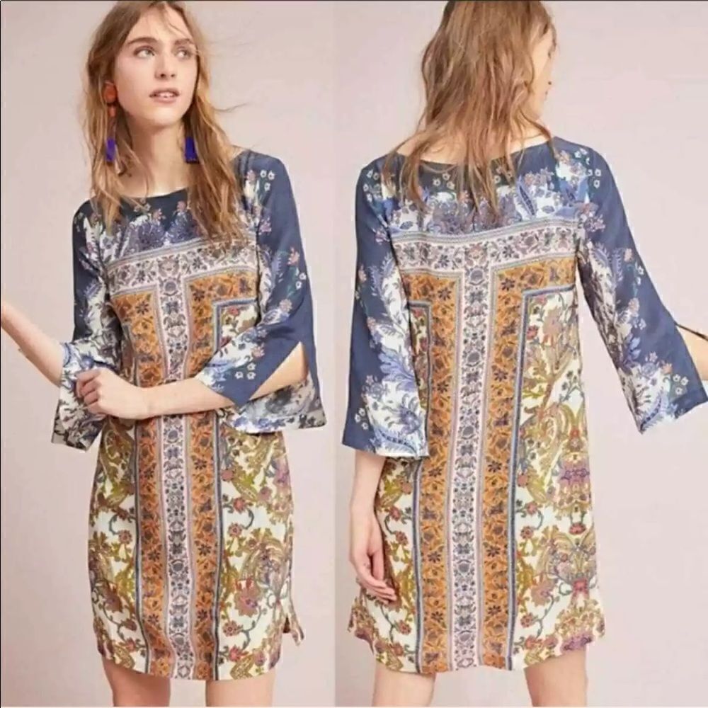 Anthropologie Maeve Barcelona silk printed dress size 0